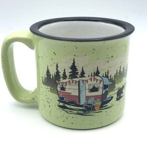 Camp Casual Ceramic Coffee Mug Cup RV Camper Camping Speckled Light Green 12oz